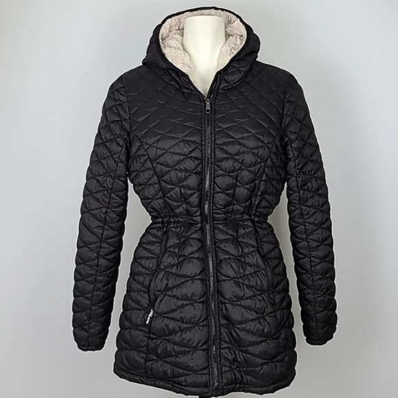 Steve Madden Black Glacier Shield Quilted Faux Fur Hooded Coat Parka Size M - Picture 3 of 12